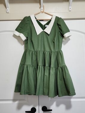 Green Tiered Mini Dress with White Peter Pan Collar